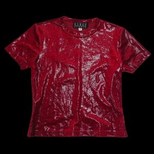 Vintage Shirt 1990s Kenar Studios Wet Velour Y2K Ruby Red Clubwear M Medium
